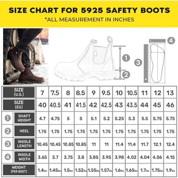 🆕 Men’s Steel Toe Chelsea Boots Brown Leather Work Safety Boot 5925 Durable - Picture 7 of 7